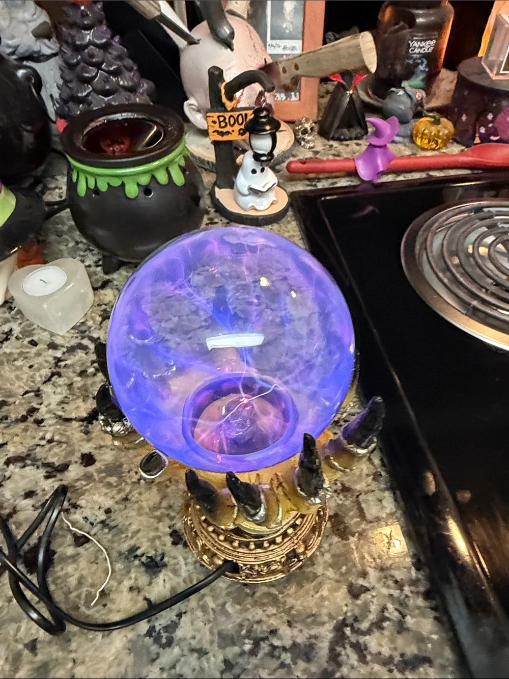 Decorative Yellow Hand Plasma Lantern with Blue-Purple Orb